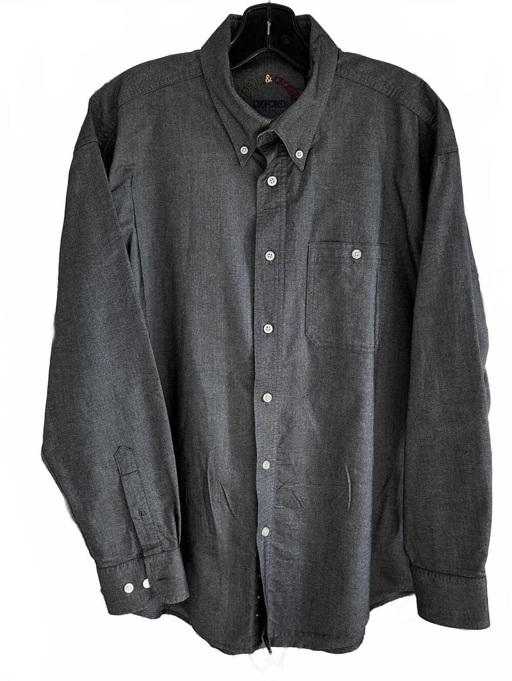 Harvie & Crobie Men's Charcoal Oxford Button-Up Shirt - Size L/G